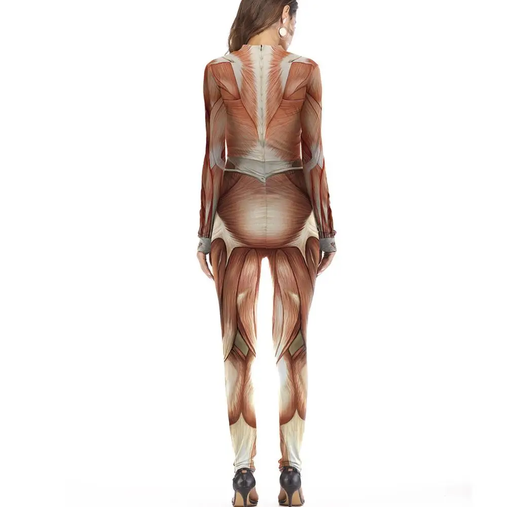 

Muscle Organ Printed Women Jumpsuits Fashion Zipper Long Sleeve Turtleneck Skinny Rompers Costumes Monos de Fiesta 2020 New YE