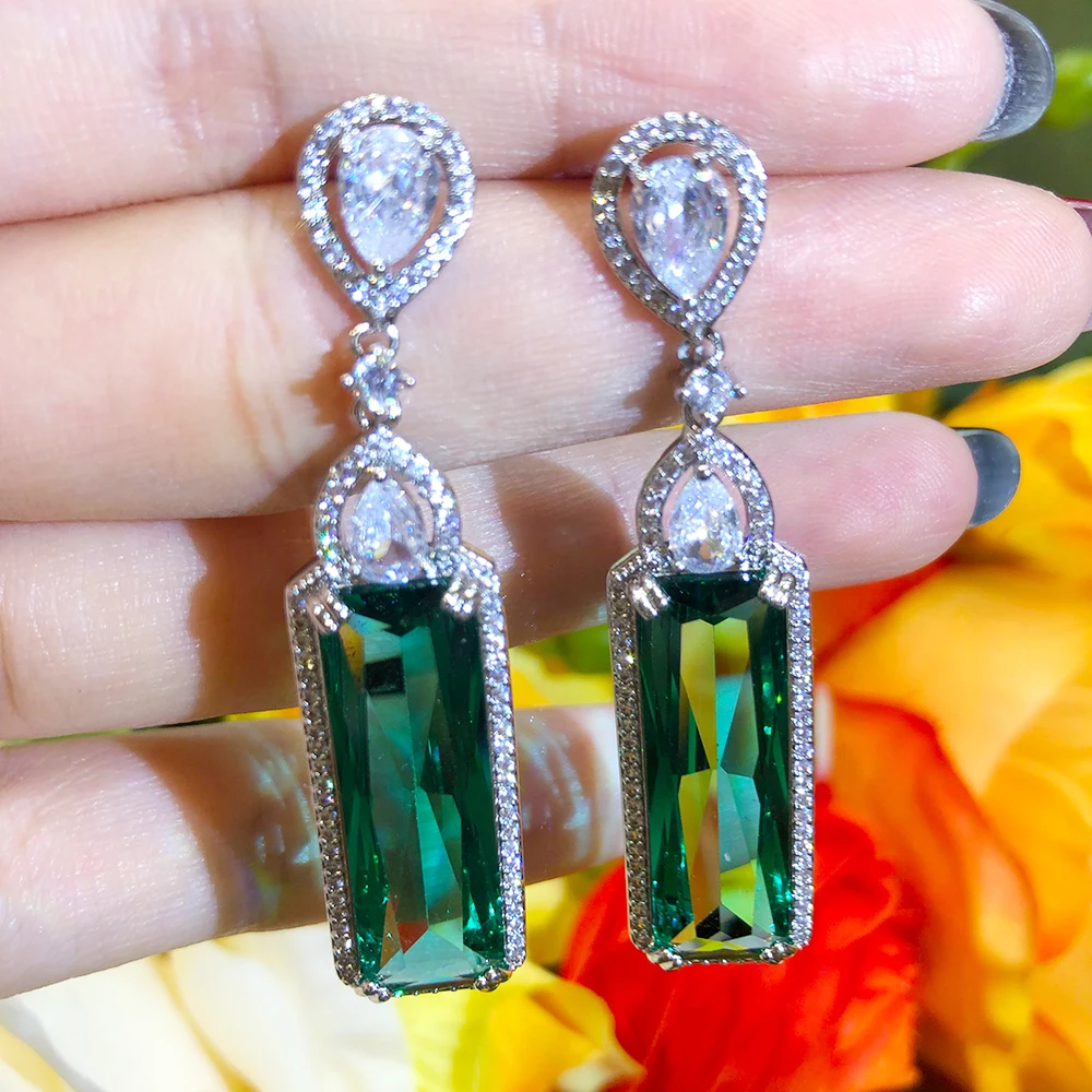 

Blachette High Quality Fashion Gorgeous Square Crystal Pendant Earrings Women's Wedding Party Daily Anniversary Zircon Jewelry