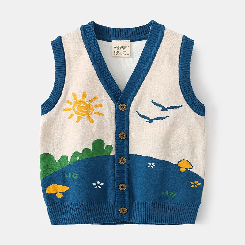 Autumn Spring Cartoon Cotton Children Vest Casual Fashion Soft Kids Waist 1Pcs Outdoor 2-6Y Toddler Boys Outerwear Clothes 2021