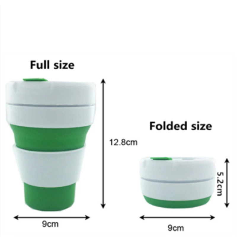 100pcs/lot 12oz Silicone coffee mug collapsible tumbler 350ml folding tea cup telescopic travel leak proof lid heat sleeve | Дом и сад