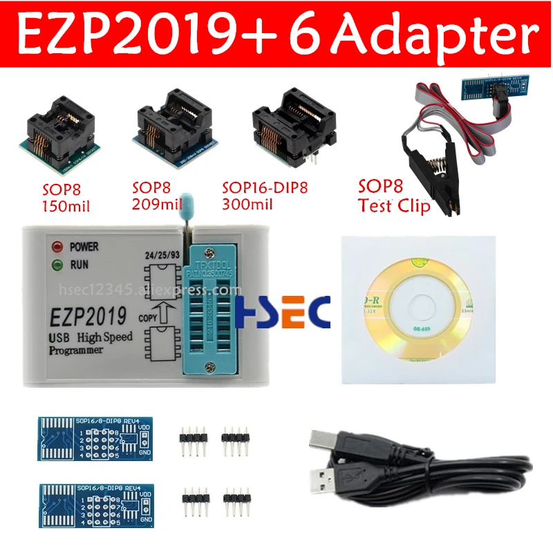 EZP2010 Высокоскоростной USB SPI программатор с SOP8 150mil 200mil SOP16 Adpater SOIC8 IC Flash тестовый зажим havEZP2011 EZP2013 EZP2019 - Цвет: EZP2019