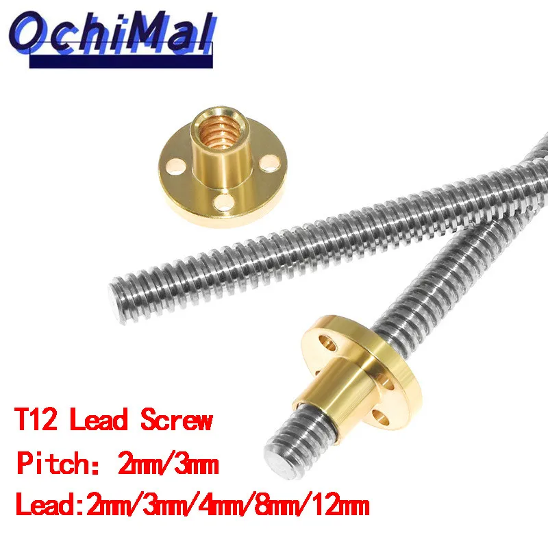 

T12 Lead Screw CNC 3D Printer Accessories Pitch 2mm/3mm Thread Screw Lead 2mm/3mm/4mm/8mm/12mm Trapezoidal Screw With Brass Nut