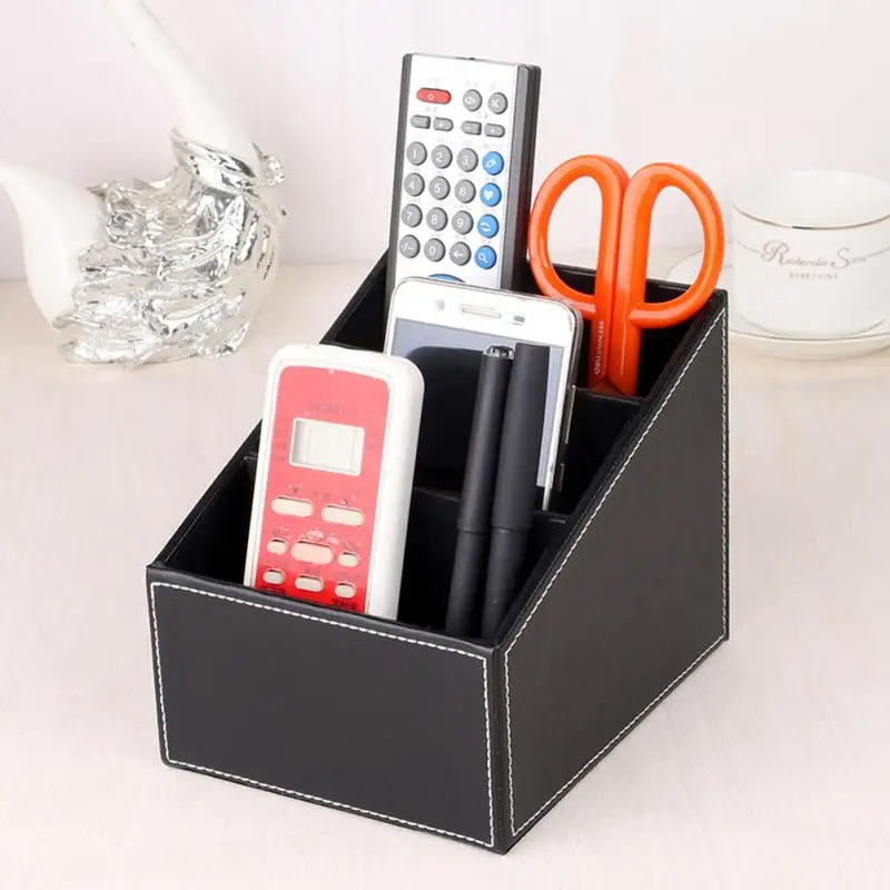 

Household Phone And TV Remote Control Leather Storage Box Desk Organizer Holder Home Office Storage Case