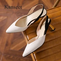 kanseet womens sandals 2021 new summer high quality patchwork genuine leather female shoes special shaped heels women sandals