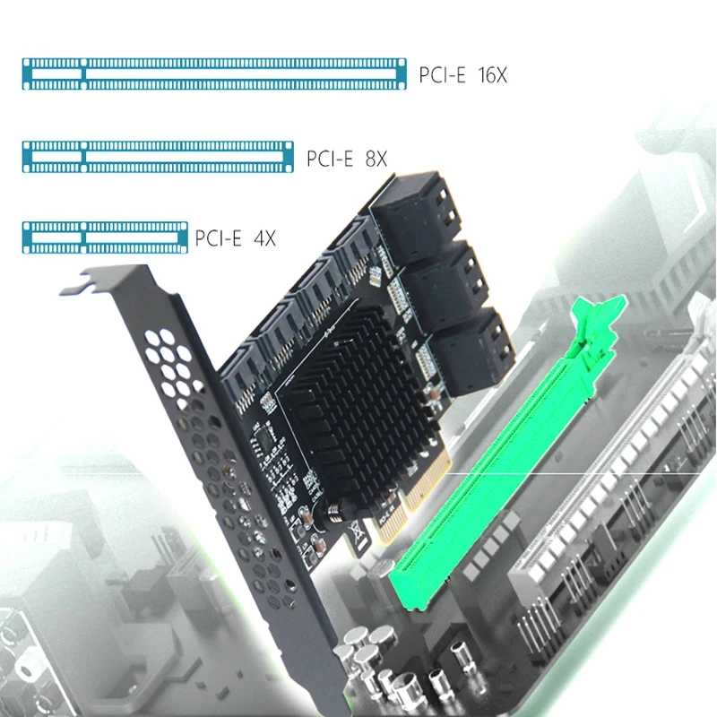PCIE To SATA Card 10 Ports 6 Gbps SSD Adapter Pcie Controller Expansion Built-In For Desktop PC ASM1166 | Компьютеры и офис