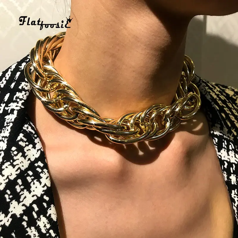 Женское и мужское массивное ожерелье Flatfoosie винтажное из тяжелого металла