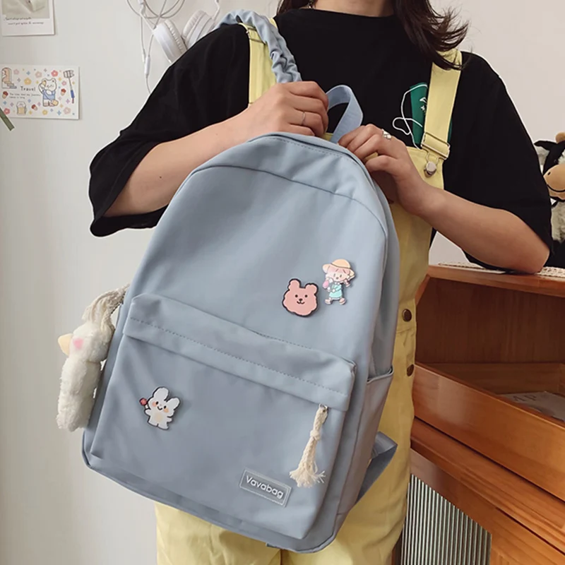 

EST New Kawaii Badeg Large Capacity Simple Design Waterproof Nylon Adjustable Strap Casual Preppy Girsl School Bag Mochila Bags