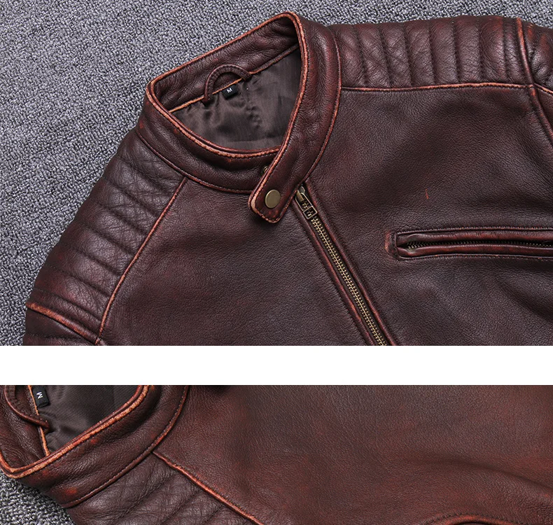 Tcyeek Genuine Leather Jacket for Men Fashion Cow Leather Coat Streetwear Men's Moto& Biker Coats Slim Casaco U-1806