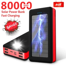 80000mAh Solar Power Bank Fast Charging Large-capacity Portable Travel Emergency Mobilephone Charger for Iphone Xiaomi Samsung