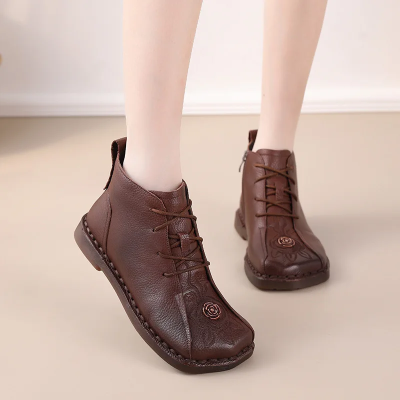 

Женские ботильоны из натуральной кожи, с квадратным носком