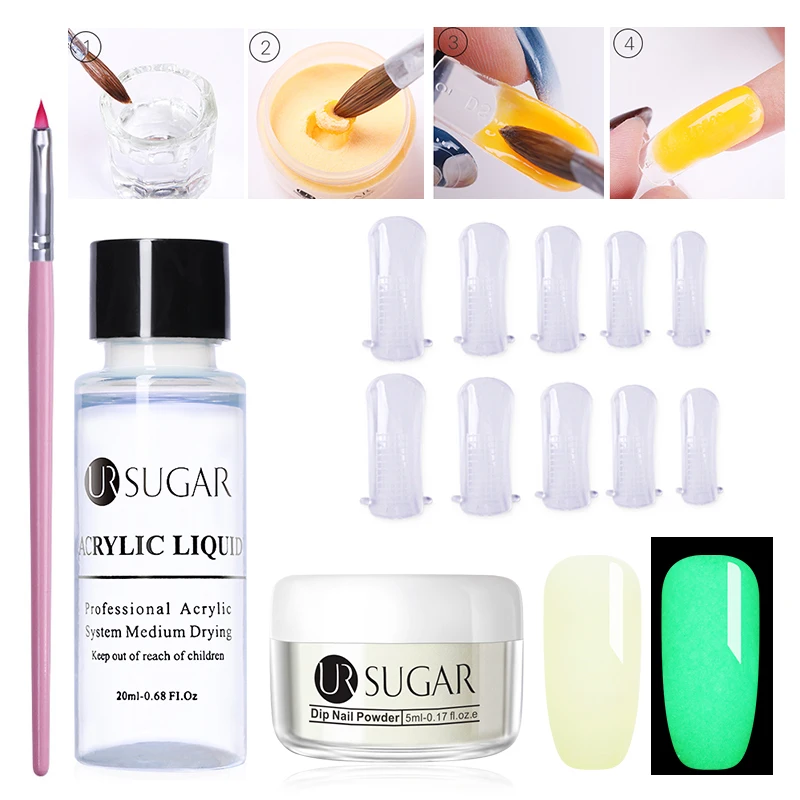 Extension Set 1 UR SUGAR, 5 мл, светящийся набор порошка для ногтей, для вырезания, удлинение французских ногтей, полимерный порошок, градиент, растут в темноте, украшение - Цвет: Extension Set 1