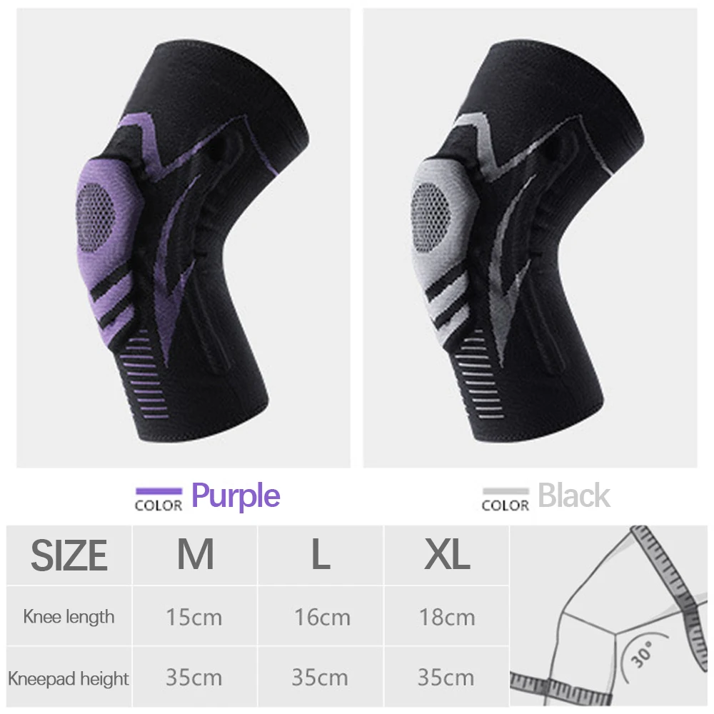 

Sport Knee Brace M/L/XL Elastic Polyester Compression Sleeve Silicone Pad Knee Support for Basketball Running Fitness