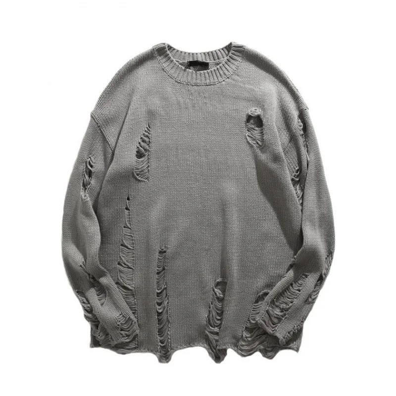Черный светло-серый панк унисекс длинный свитер 2020 женский мужской с дырками