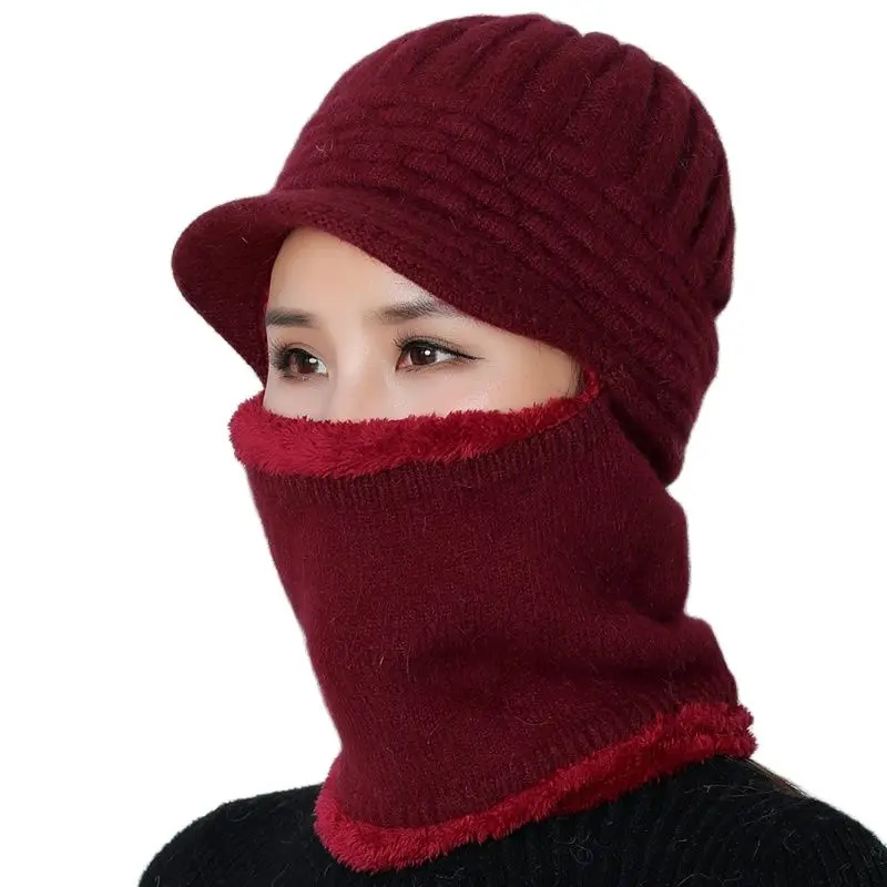 

Fashion Winter Knitted Hat Women Scarf Mask Balaclava Skullies Beanies Hats For Women Warm Soft Wool Fur Cap Beanie Hats