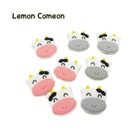 10pcs cartoon cows silicone beads bpa free animal baby teether chewing pendant accessories diy jewelry pacifier clip teeth toy