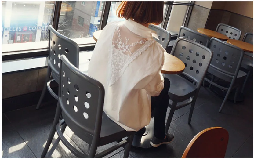 

Autumn New Plus Size Women V Neck Lace Patchwork Long Sleeve Solid Color Backless Women Shirts