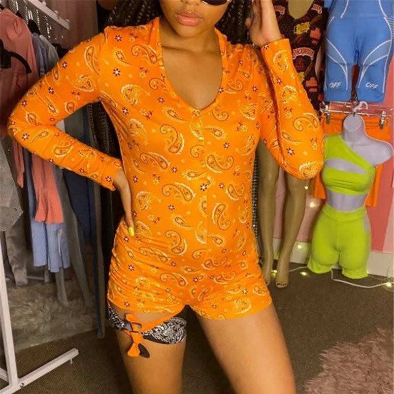 Женская модная Пижама комбинезон с цветочным рисунком футболка длинным рукавом