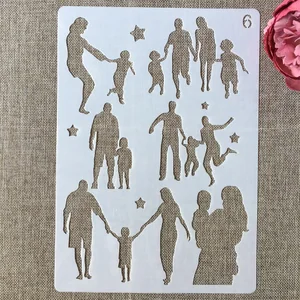A4 29 см семейный родитель, дети, мама, DIY, многослойные трафареты, настенная живопись, раскраска для скрапбукинга, тиснение, альбом, декоративный шаблон