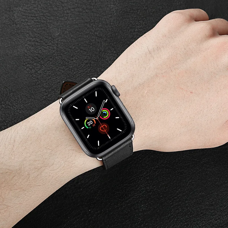 40 мм 44 черный ремешок для Apple Watch Series 5 часов браслет из натуральной кожи один
