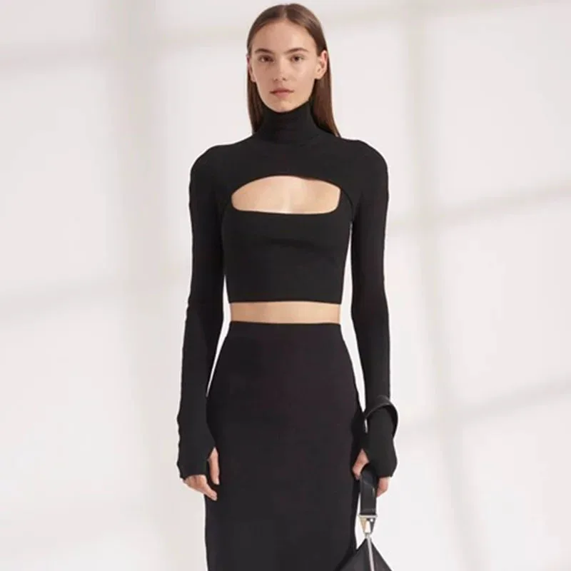 

2020 new spring fashion women clothes turtleneck full sleeves knitting pullover sweater and V-neck sling T-shirt WK31601