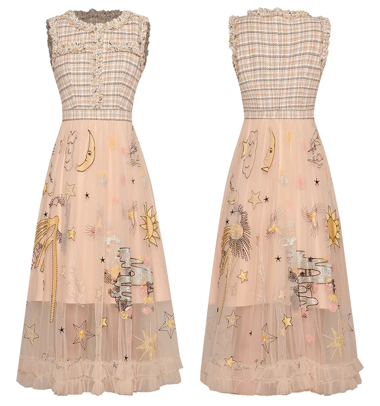 Длинное платье с круглым вырезом без рукавов вышивкой | Женская одежда