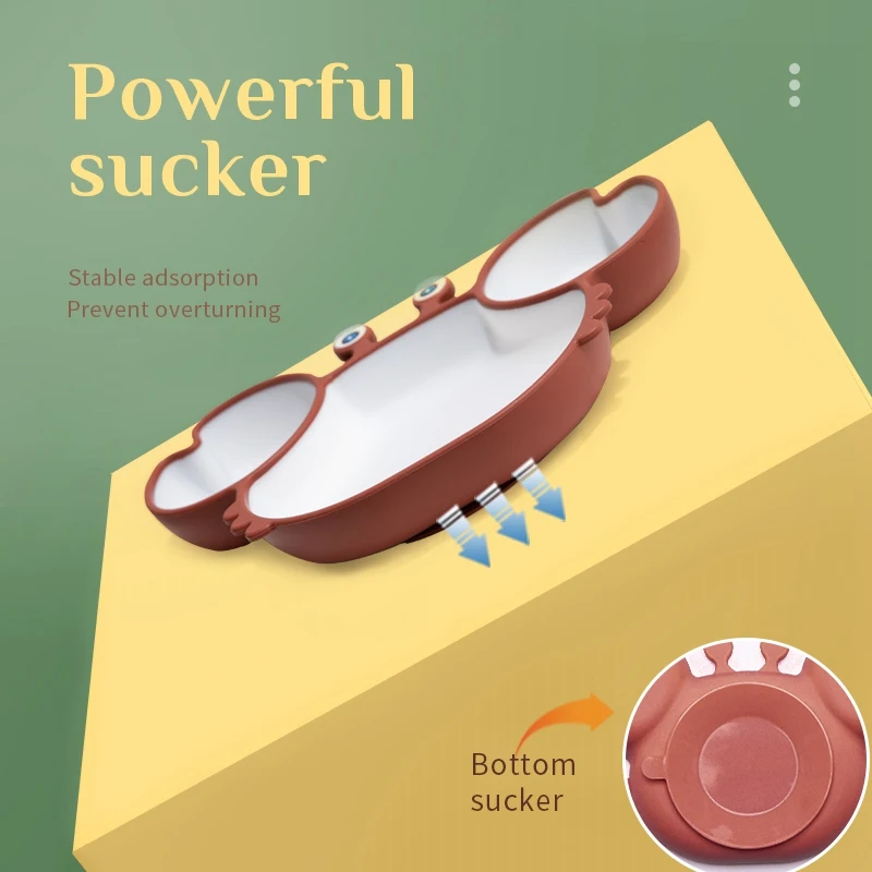 Детская силиконовая посуда на присоске для малышей мультяшный Краб с защитой от