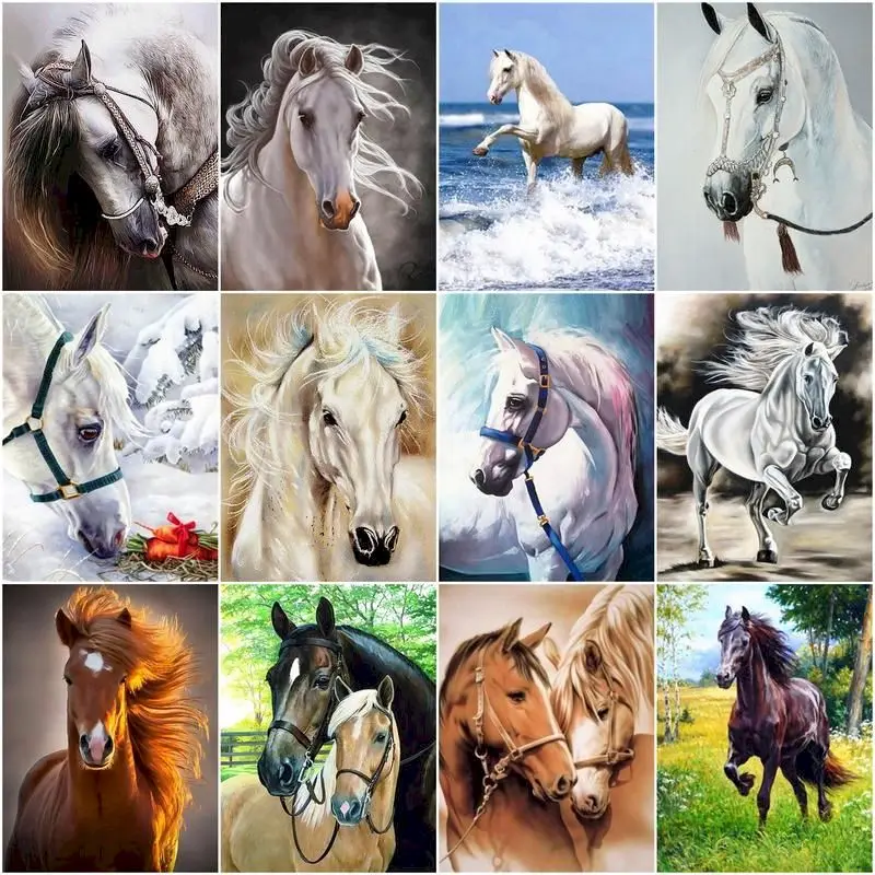 

CROSS lang Painting By Number Horse Drawing On Canvas HandPainted Paint Art Gift DIY Coloring By Number Animal Kits Hom