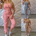 Комбинезон женский длинный, цвета хаки, розовый, с карманами