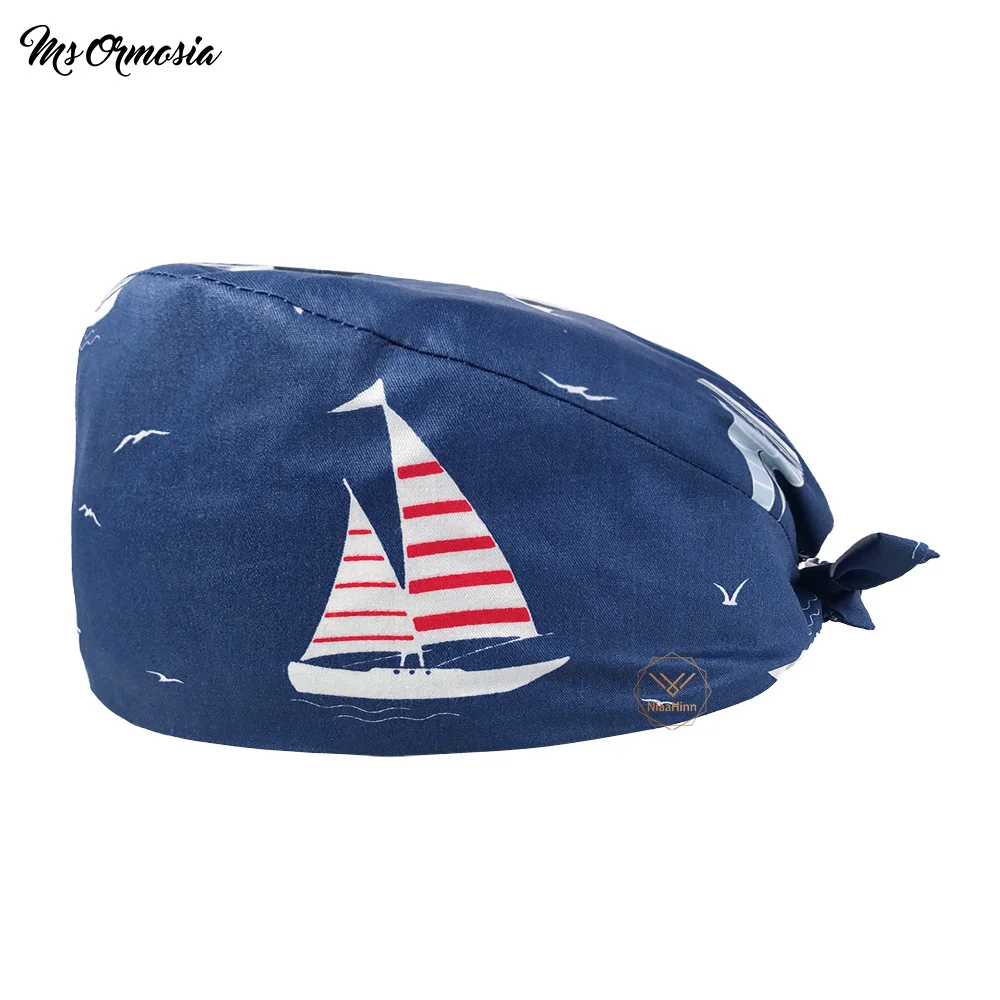 Дышащая Регулируемая шапка скраб из чистого хлопка с цветочным мультяшным