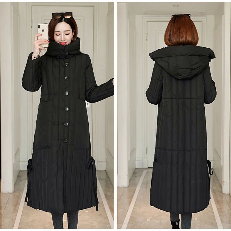 

new Women Winter X-long Jacket Single Breasted Solid Female Cold Coat Hooded Stand Collar Casual Thick 2022 Women's Parkas