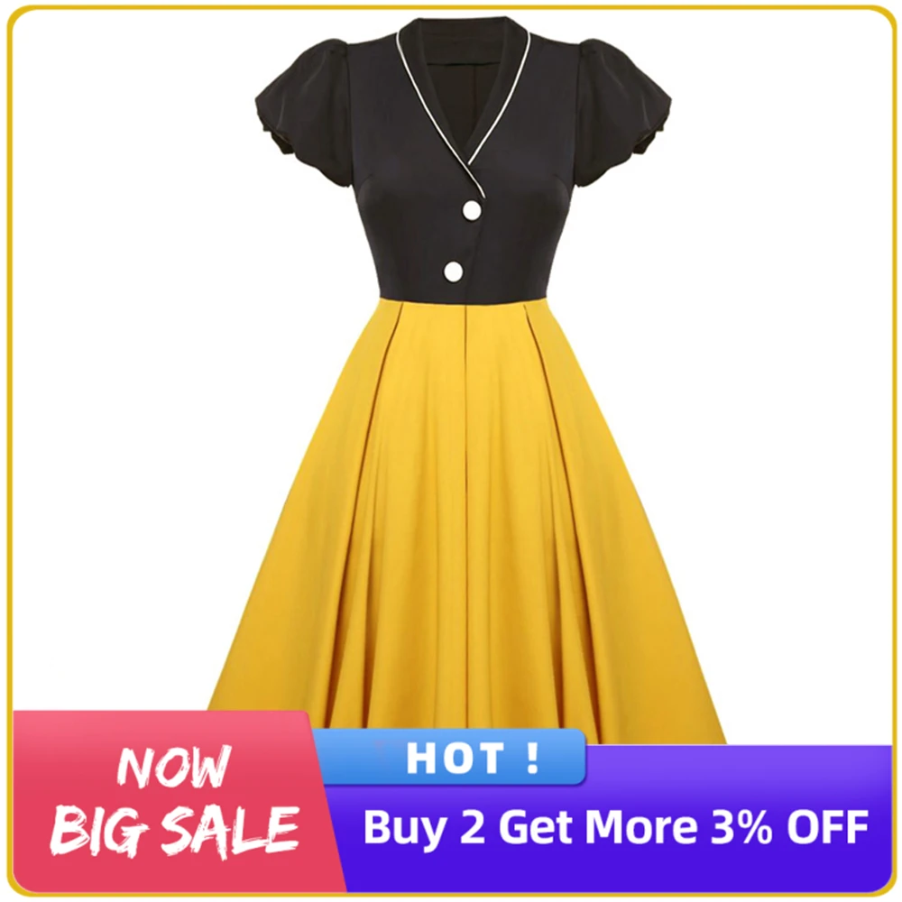 Платье женское короткое офисное с пышными рукавами V-образным вырезом и открытой