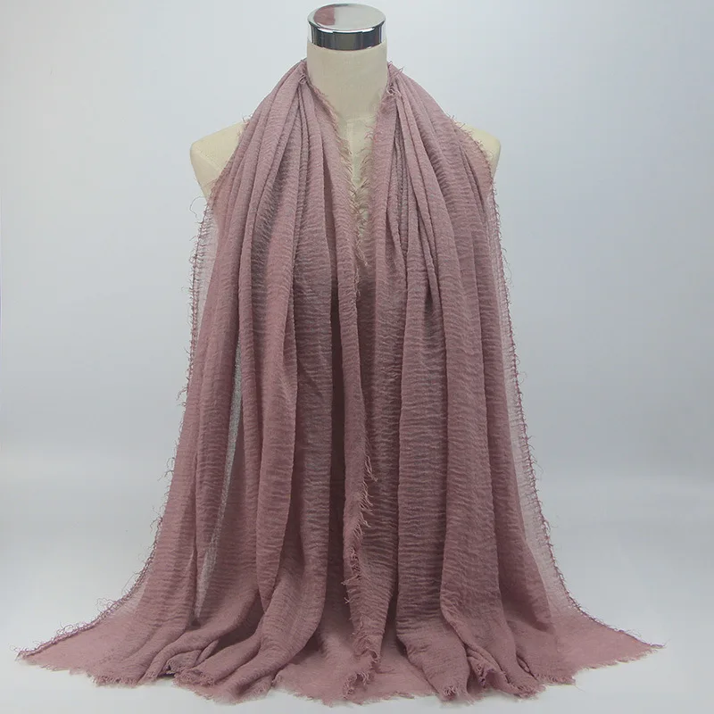 

2021 Muslim Women Crinkle Hijab Scarf Solid Cotton Head Scarves Turban Shawls Wraps Femme Muslimani Kopftuch 56 Colors
