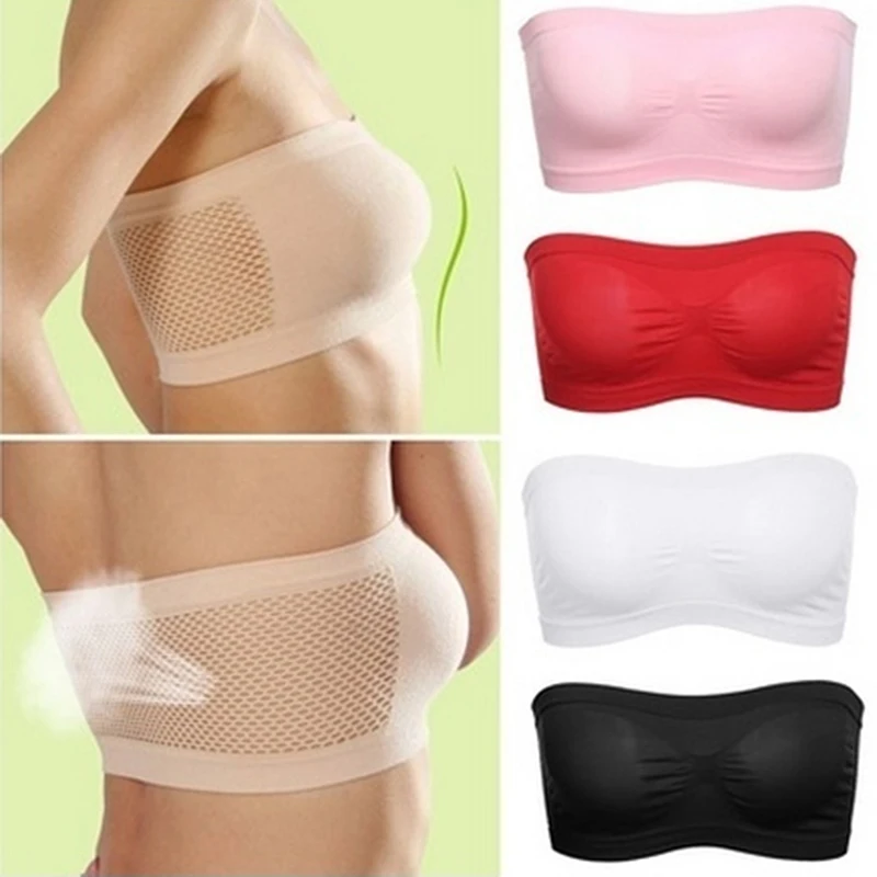 

Lady's Sexy Strapless Crop Top Bra Bandeau Boob Tube Brassiere Summer Breathable Mesh Invisible Strapless Chest Wraps Tube Tops