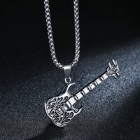 fashion rock punk musical guitar pendant long chain necklace for men women metal trendy jewelry necklace birthday party gift