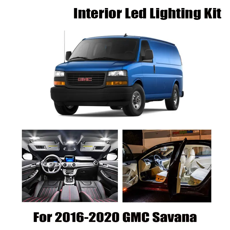 17 Bulbs Canbus White LED Interior Map Dome Reading Roof Light Kit For GMC Savana 2016-2020 Trunk Cargo License Plate Lamp