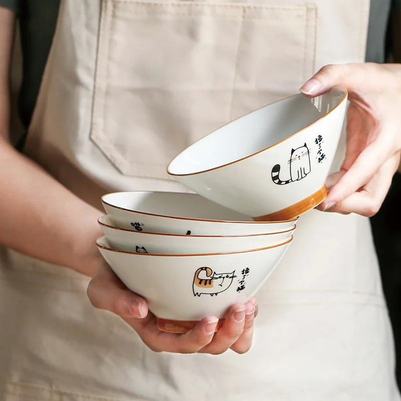 

Japanese Rice Bowl Cute Household Cartoon Noodle Bowl Ramen Porcelain Creative Ceramic Fruteros De Cocina Dinnerware ED50FW