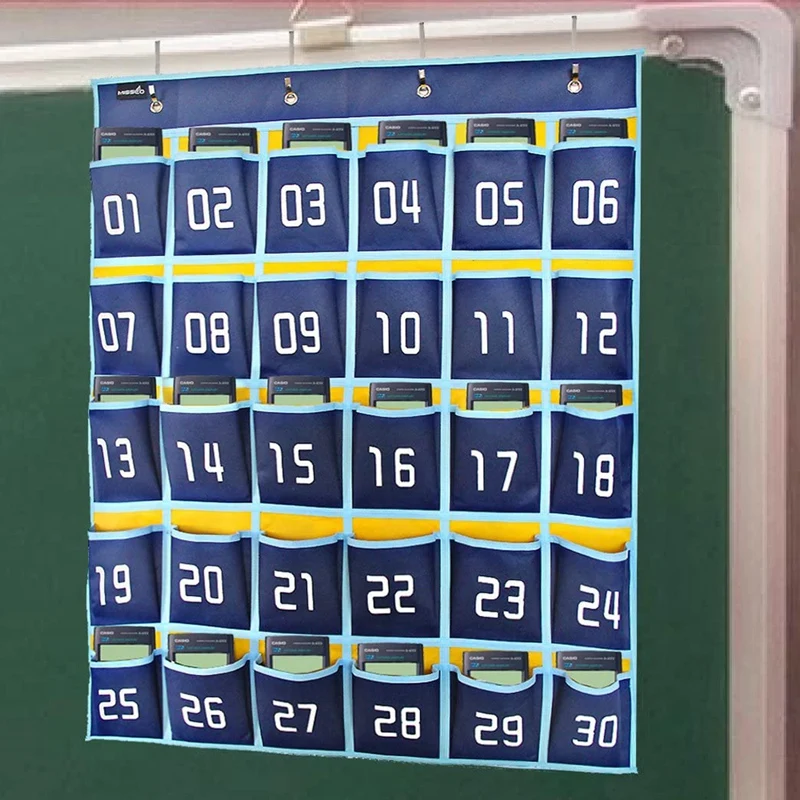 

30 Numbered Pockets Chart Cell Phone Hanging Organizer Hanging Storage Bag For Classroom Calculator Mobile Phone Holders