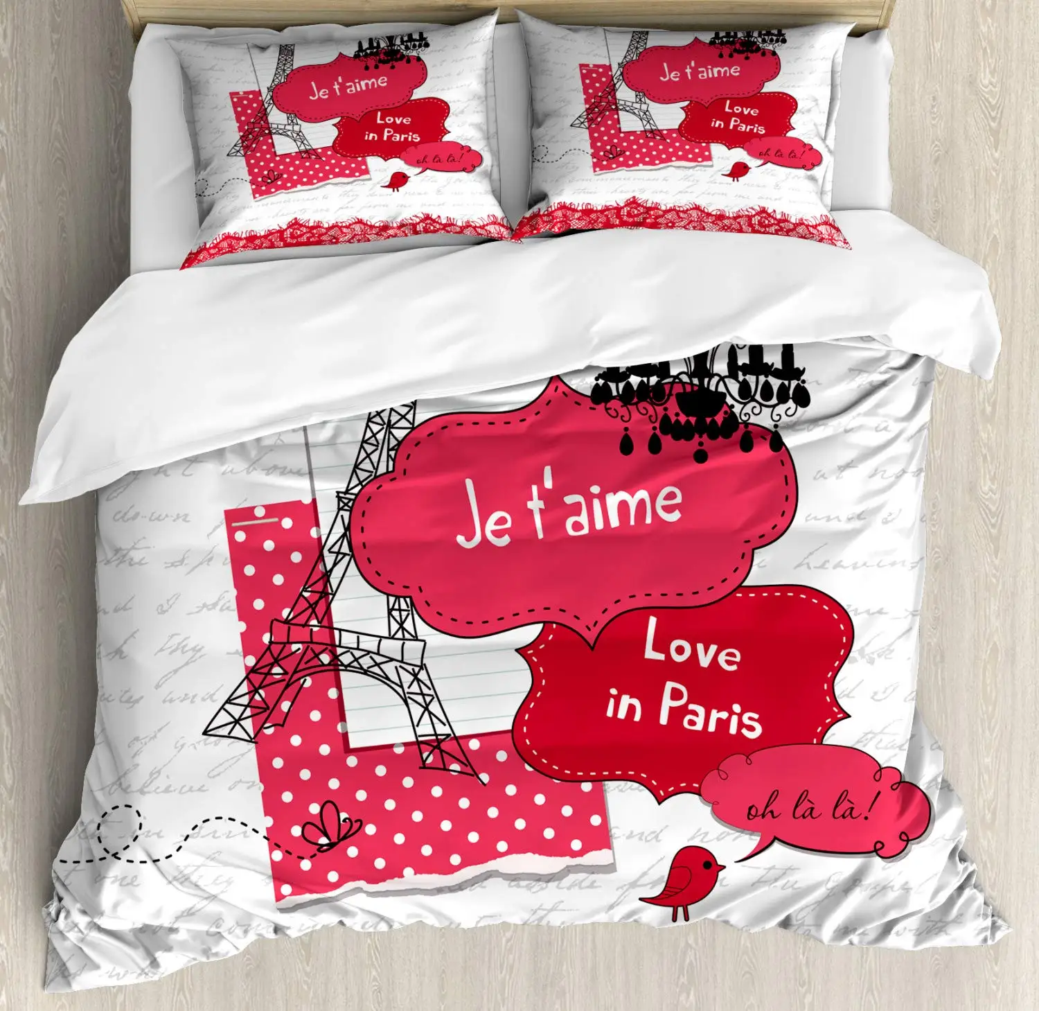 Набор пододеяльников для пуховых одеял с Эйфелевой башней Je T'Aime Love in Paris Oh La calliphy декоративный Комплект постельного белья из 3 предметов с 2 подушками Shams