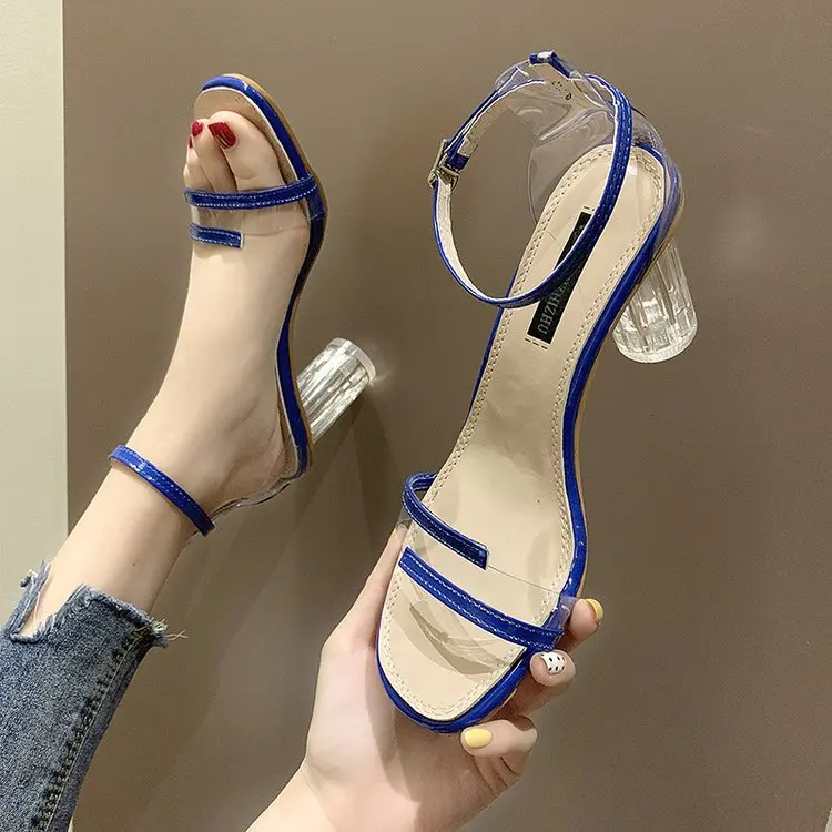 Сандалии женские прозрачные на высоком каблуке с пряжкой и ремешками|Боссоножки