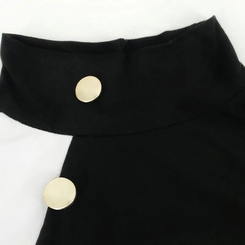 

Women Autumn Long Sleeve Bodycon Pullover Tops Color Block Patchwork Turtleneck Side Buttons Decor Streetwear