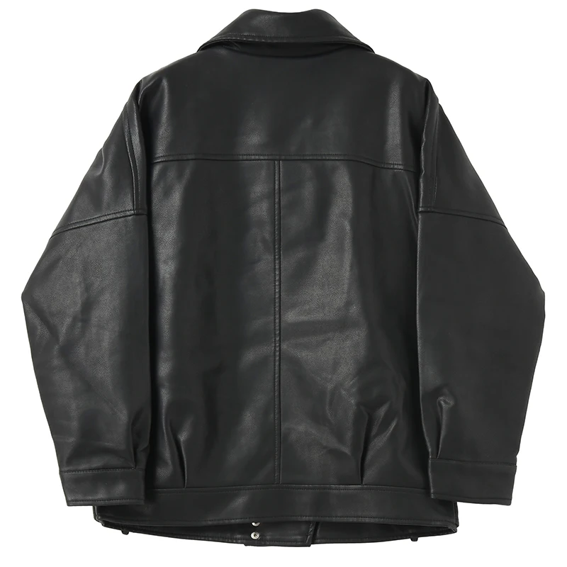 

[EAM] Loose Fit Apricot Pu Leather Big Size Jacket New Lapel Long Sleeve Women Coat Fashion Tide Spring Autumn 2021 1DD5472