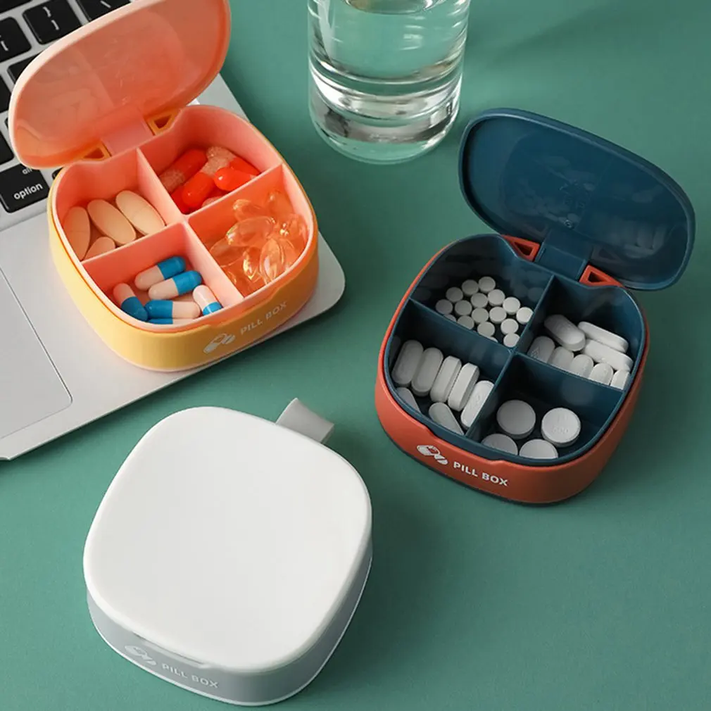 

1 PCS Pill Case For Tablets 4 Gird Medicine Pill's Organizer Drug Capsule Plastic Storage Box Divider Weekly Travel Pill Cutter