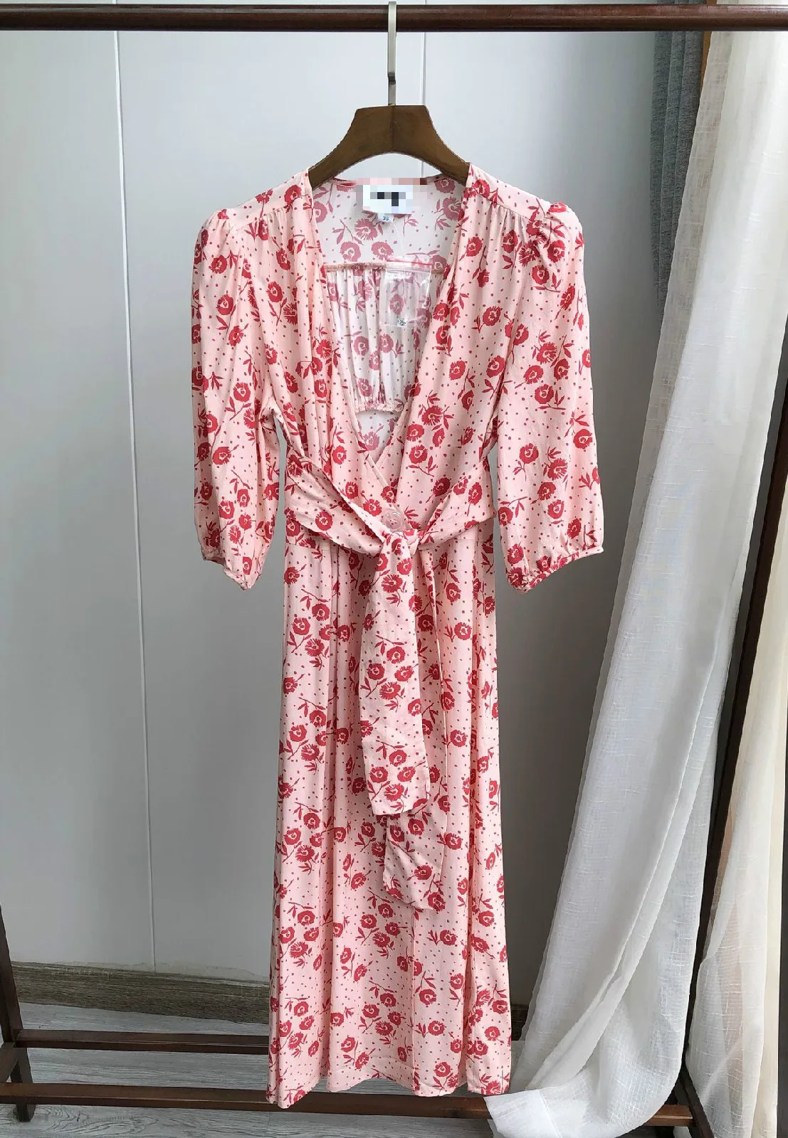 

Women Dress 2021 New Vintage Floral printing Waist Wrap tea midi dress Long One-Piece Dress