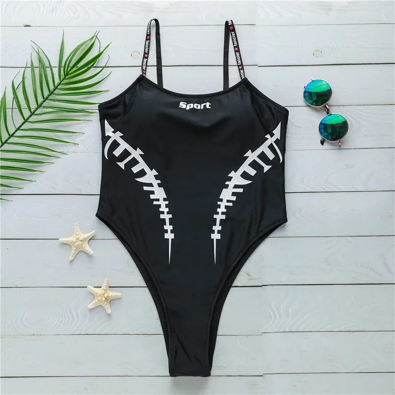 Женский купальник цельный на тонких бретельках однотонный треугольный низ