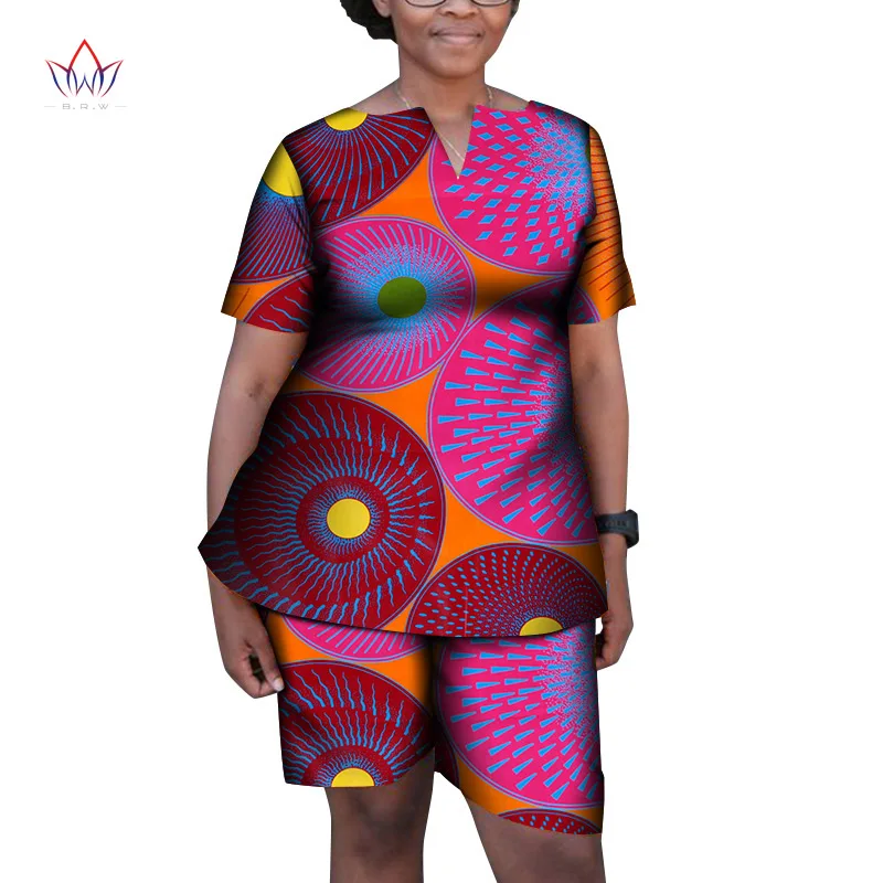 African Clothes Pus Size Clothing For Women Summer 2 Pcs Set Wax Top And shorts Women Suits 4xl African ladies Clothing WY8136