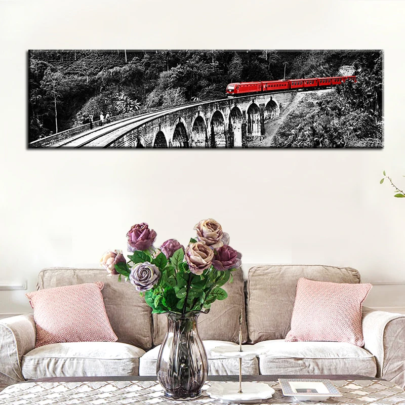 

60x210cm-холст печать красный поезд пейзаж настенная живопись плакаты и принты холст картина для гостиной куадро Декор