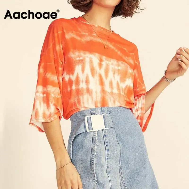 Женская летняя футболка короткий рукав с регулирующей пряжкой принт Туника