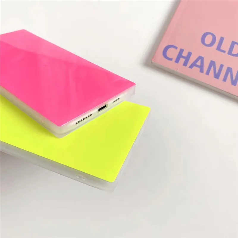 

Fluorescent Color Case Back for IPhone 11 11 Pro MAX 8 7 Plus XR XS MAX SE 2020 Square Fluorescent Phone Cover Case