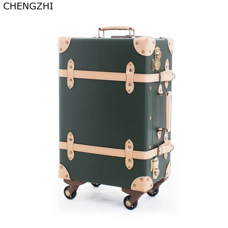 CHENGZHI Женский чемодан на колесиках из искусственной кожи в стиле ретро 20/24/28