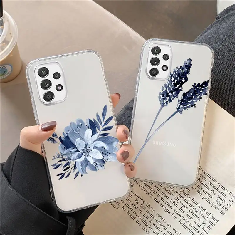 

Blue Ink Tree Branch Leaf Art Flower Phone Case Transparent For Huawei P20 P30 P40 honor mate 8X 9X 10i Pro Lite